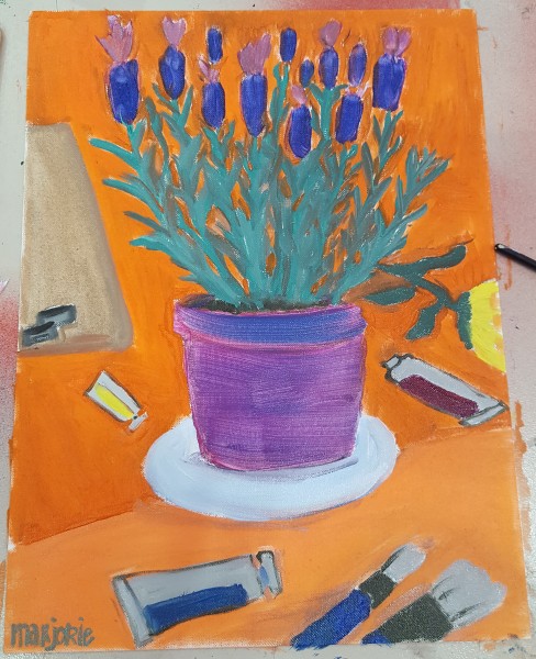 2018 Lavendelpot op een tekentafel